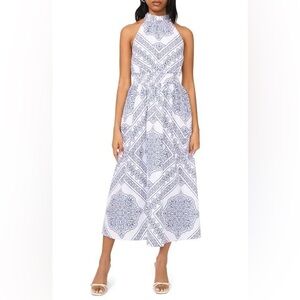 HALOGEN 
Medallion Print Cotton Halter Dress - Ensign Blue